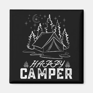Retro Happy Camper Tent Pine Forest Moon Night Magnet