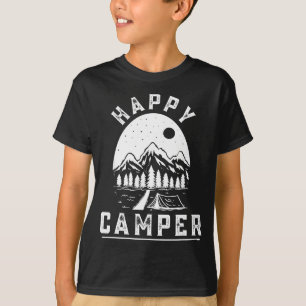 Retro happy camper tent pine forest mountain T-Shirt