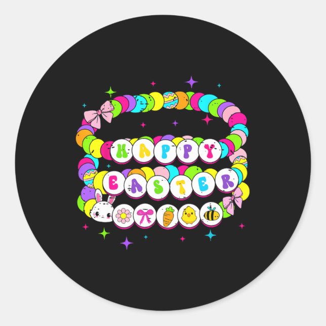Retro Happy Easter Bracelet Bunny Spring Funny Eas Classic Round Sticker (Front)