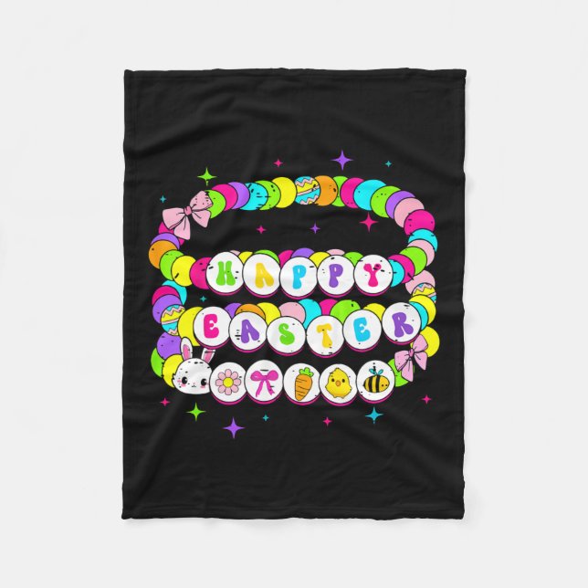 Retro Happy Easter Bracelet Bunny Spring Funny Eas Fleece Blanket (Front)
