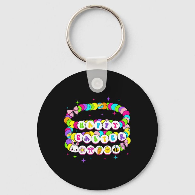 Retro Happy Easter Bracelet Bunny Spring Funny Eas Key Ring (Front)