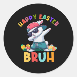 Retro Happy Easter Bruh Dabbing Bunny Kids Boys  Classic Round Sticker