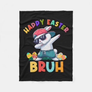 Retro Happy Easter Bruh Dabbing Bunny Kids Boys  Fleece Blanket