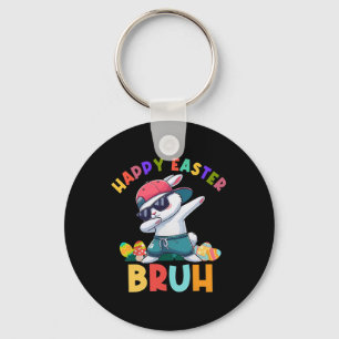 Retro Happy Easter Bruh Dabbing Bunny Kids Boys Key Ring
