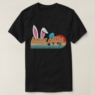 Retro Happy Easter Bunny with Palm Trees Design T-Shirt