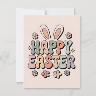 Retro Happy Easter Pastel Spring Holiday Card