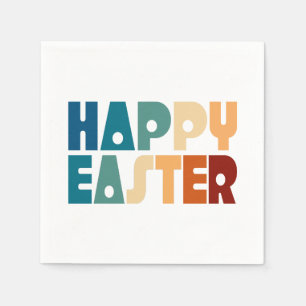 Retro Happy Easter Typography   Paper Napkin