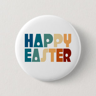 Retro Happy Easter Typography Pin Button