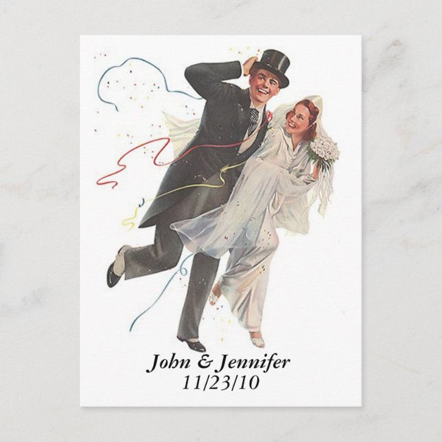Retro Happy Elated Wedding Couple Gifts Postcard (Front)