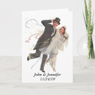 Retro Happy Elated Wedding Couple Gifts Thank You Card