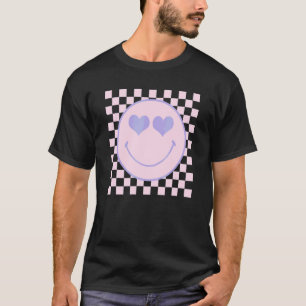 Retro Happy Face  Checkered Pattern Happy Face Tre T-Shirt
