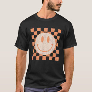 Retro Happy Face Checkered Pattern Smile Face Boys T-Shirt