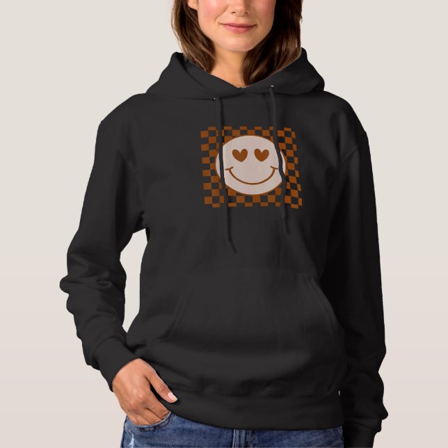 Retro Happy Face  Checkered Pattern Smile Face Tre Hoodie (Front)