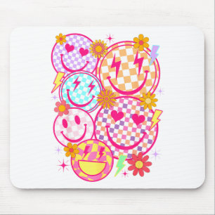 Retro Happy Face Checkered Pattern Smile Face Tren Mouse Mat