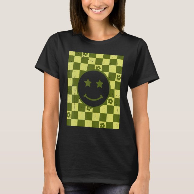 Retro Happy Face Chequered Pattern 1 T-Shirt (Front)