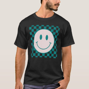 Retro Happy Face Chequered Pattern Smile Face Tre T-Shirt
