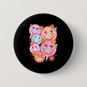 Retro Happy Face Chequered Pattern Smile Face Tren 6 Cm Round Badge