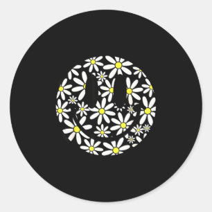 Retro happy face daisy flower preppy aesthetic classic round sticker