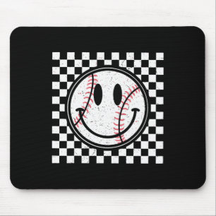 Retro Happy Face Game Day Baseball Pattern Smile F Mouse Mat