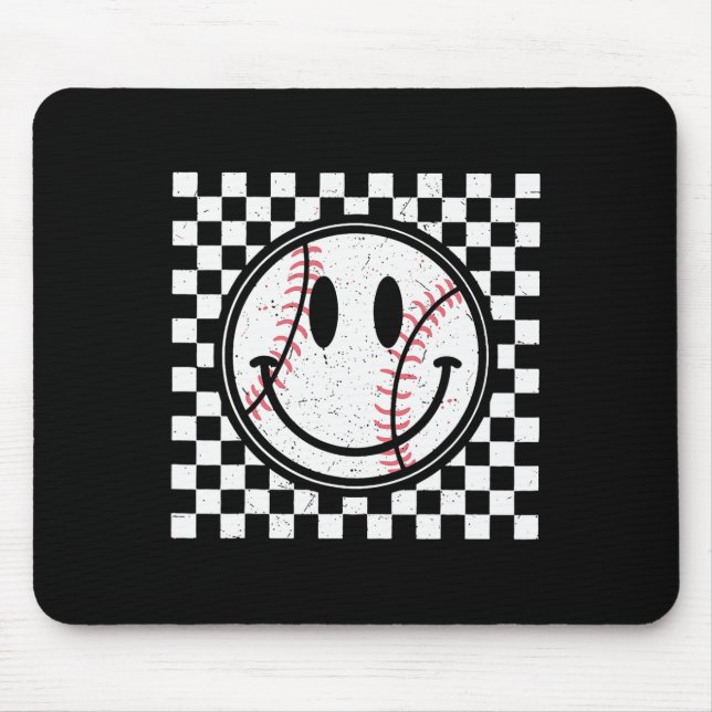 Retro Happy Face Game Day Baseball Pattern Smile F Mouse Mat (Front)