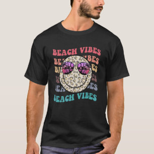 Retro Happy Face Leopard Beach Vibes Summer Vacati T-Shirt