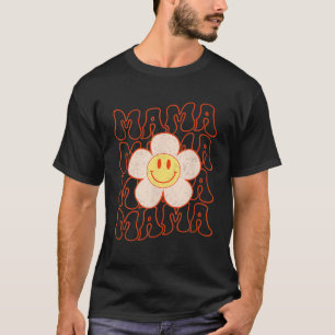 Retro Happy Face Mama Groovy Daisy Flower Smile Fa T-Shirt