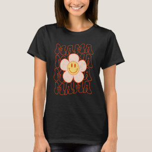 Retro Happy Face Mama Groovy Daisy Flower Smile Fa T-Shirt