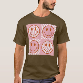 Retro Happy Face s Smile Face Checkered Pattern Tr T-Shirt