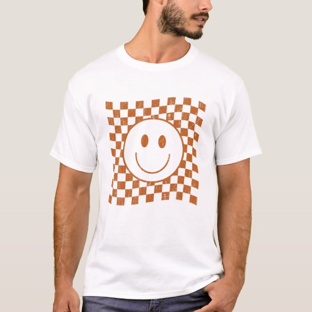 Retro Happy Face S Smiley Face Checkered Pattern T T-Shirt (Front)