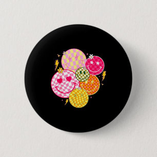 Retro Happy Face Shirt Checkered Pattern Smile Fac 6 Cm Round Badge