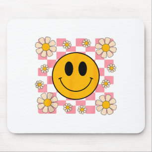 Retro Happy Face Shirt Checkered Pattern Smile Fac Mouse Mat