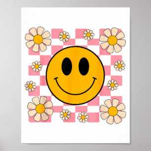 Retro Happy Face Shirt Checkered Pattern Smile Fac Poster