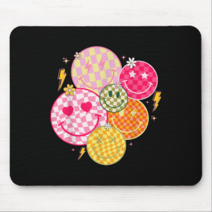 Retro Happy Face Shirt Chequered Pattern Smile Fac Mouse Mat