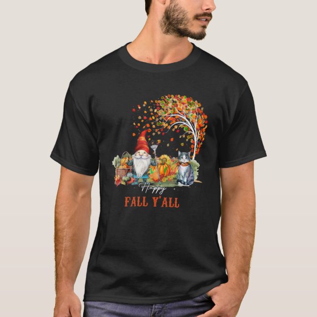 Retro Happy Fall Y all Fall Gnome Cat Pumpkin Wome T-Shirt (Front)