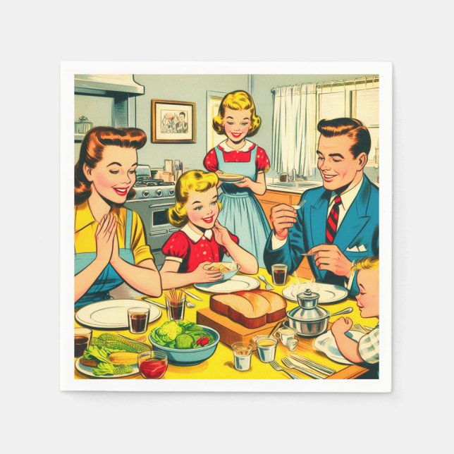 Retro Happy Family Comics Napkin (Front)