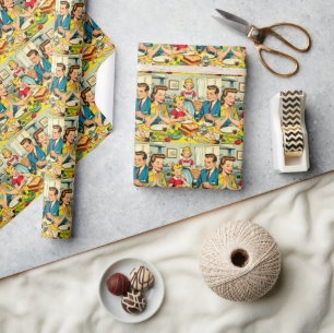 Retro Happy Family Comics Wrapping Paper