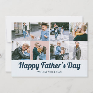 Retro Happy Father's Day 12 Photo Collage Blue Holiday Card