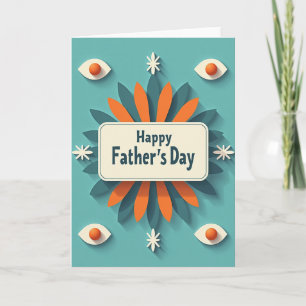 Retro Happy Fathers Day Teal Card