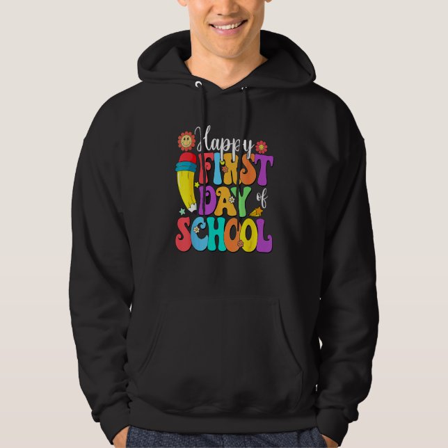 Retro Happy First Day Of School Teacher Back To Sc Hoodie (Front)
