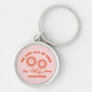 Retro Happy Flower Graphic Key Ring