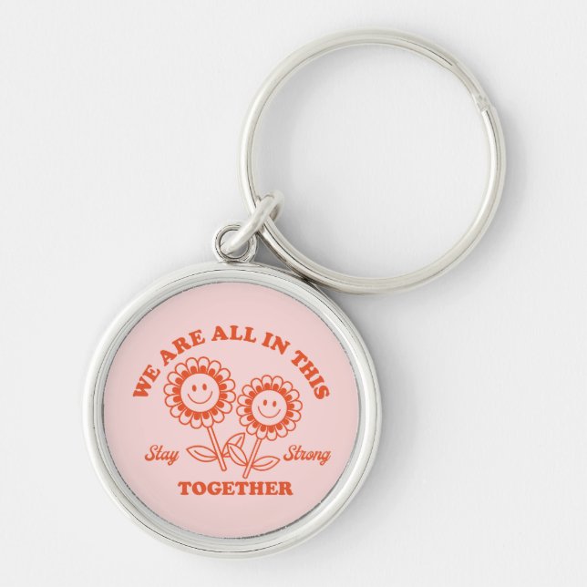 Retro Happy Flower Graphic Key Ring (Front)