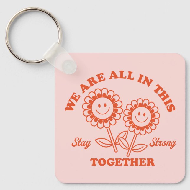 Retro Happy Flower Graphic Key Ring (Front)