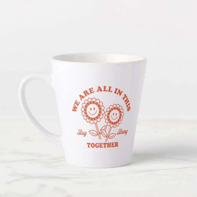 Retro Happy Flower Graphic Latte Mug (Left)