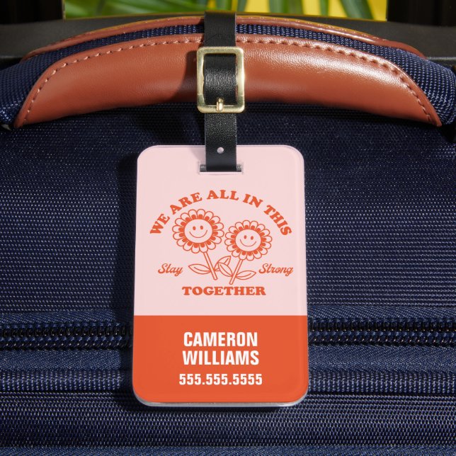 Retro Happy Flower Graphic Luggage Tag (Front Insitu 2)