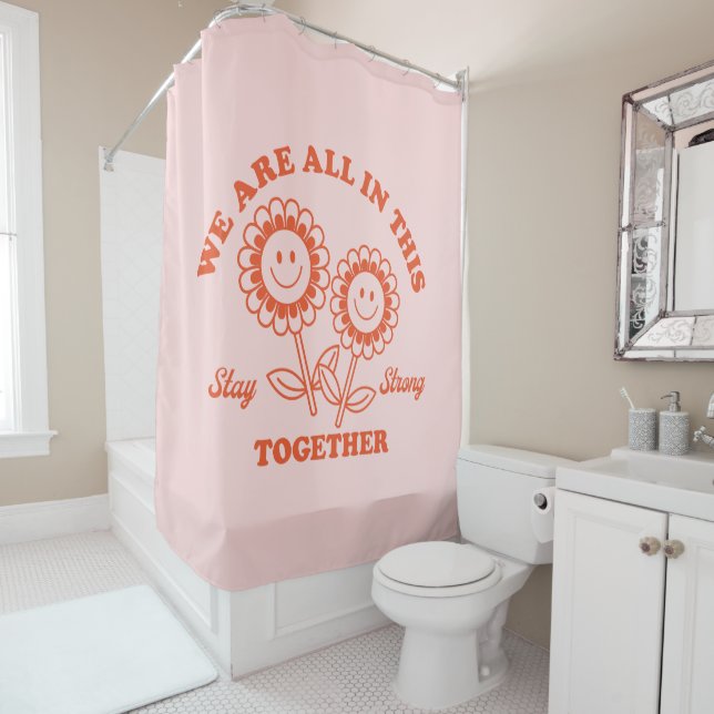 Retro Happy Flower Graphic Shower Curtain (In Situ)