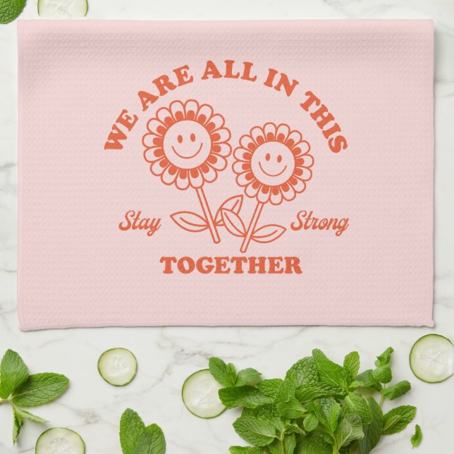 Retro Happy Flower Graphic Tea Towel (Folded)