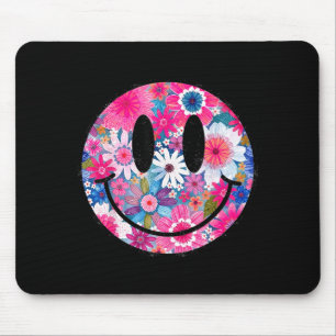 Retro Happy Flowers Smile Face Groovy Boho Design Mouse Mat