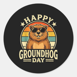Retro Happy Groundhog Day Cool Ground Hog Day 2026 Classic Round Sticker
