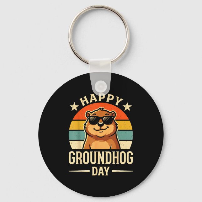 Retro Happy Groundhog Day Cool Ground Hog Day 2026 Key Ring (Front)