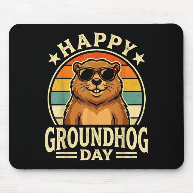 Retro Happy Groundhog Day Cool Ground Hog Day 2026 Mouse Mat (Front)